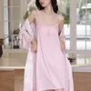 Kobietowa odzież snu Summer Różowa szata bliźniacza Zestaw koszuli nocnej Drukuj Kimono Bathobe Suknia luźna jedwabista satynowa sukienka domowa