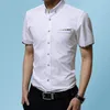 Men's Dress Shirts Short Sleeve For Man 2023 Summer Korean Leisure Slim Fit Soft Formal Fashion Print Embroidery Clothing