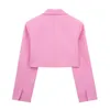Damenanzüge Blazer 2023 Mode Frühling rosa Farbe V-Ausschnitt kurz entspannt Blazer Mantel Vintage Langarm Weibliche Oberbekleidung Chic 230715