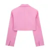 Costumes pour femmes Blazer 2023 Mode printemps pinkcolour v cou court détendu Blazer Manteau Vintage à manches longues Femme Survêtement Chic 230715