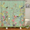 Shower Curtains Chinese Floral Birds Green British Style Shower Curtain with Mint Light Green Turquoise Teal Butterfly Bathroom Curtains