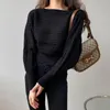 Women's Sweaters Chic Twisted Pattern Slash Neck Crop Sweater For Women Autumn Winter Elegant Pullover Knitting Top Ladies Long Sleeve