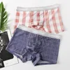 Cuecas Moda Gelo Seda Homem Cueca Cueca Xadrez Respirável Cueca Boxer Masculina Sexy U Pouch Cuecas Cuecas