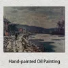 Toile faite à la main Art Claude Monet Peinture La Seine à Bougival 1869 Village Paysage Oeuvre Salle De Bains Décor