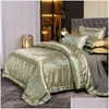Conjuntos de roupa de cama ouro café jacquard conjunto de luxo queen/king size cama mancha 4 pçs algodão seda rendado edredom er lençol têxtil doméstico 486 drop dh3z7