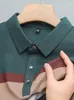 Polos masculinos de luxo, moda, contraste, listras, polo, manga curta, lapela, verão, gelo, escorregadio, respirável, negócios