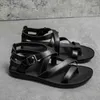 Sandaler Summer Classic Black/White Men Rom äkta läder Roman Gladiator 2023 Breattable Romanas Hombre Flat Sandles