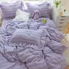 Bedding sets Purple Princess Bedding Set Luxury Solid Color Duvet Cover Pillowcase Linens Twin Queen King Bed Sheet Set Woman Girl Kawaii Set 230715