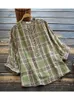 Dames Blouses 4 Kleuren -- Lamtrip Retro Plaid Zacht Katoen Garen Korte Lantaarn Mouw Opstaande Kraag Shirt Top Mori Meisje 2023 Zomer