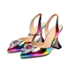 Sandalias Verano Mujer Tacones altos Moda Lujo Esquina Punta Diamante Cristal Arco iris Bomba Mujer Zapatos de boda Mujer Zapatos Mujer 230714