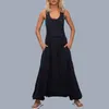 Vrouwen Jumpsuits wijde pijpen broek mouwloze pocket bib jumpsuit Siamese Broek grote maat S-5XL 230714