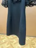 디자이너 고급 여성 디자이너 의류 거즈 구슬 스팽글 거품 소매 허리 꽉 얇은 작은 검은 드레스