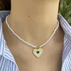 Hanger Kettingen Love Heart Evil Blue Eye Goud Kleur Imitatie Parel Ketting Voor Vrouwen Roestvrij Stalen Sluiting Halsbanden