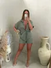 Mode Casual Costume Femmes Deux Pièces Ensembles Couleur Unie Classique Simple Boutonnage Chemise En Mousseline De Soie Taille Élastique Shorts Dame Vêtements D'été Plus La Taille S- XL