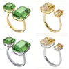 Cluster Anneaux Élégant Vert Jaune Carré Cubique Zircon Anneau Ouvert Pour Les Femmes Femme Cocktail Fête Saint Valentin Femme Bijoux De Mode