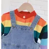 Barboteuses style coréen Printemps Enfants Enfants Surdimensionné Jambe Large Denim Salopette Bébé Vêtements Garçons Filles Lâche Tout Match Pantalon Décontracté 230714