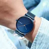 Crrju luksusowe mężczyzn oglądać modę minimalistyczną niebieską ultra-cienką siatkę pasek zegarek swobodny wodoodporny sport