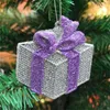 Christmas Decorations 1PC Tree Supplies Colors Gift Box Xmas Ornament Size 9CM Glitter Powder Party Holidays Pendants