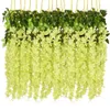 フェイクフローラルグリーン12pcsウィステリアグリシニア人工花庭の屋外の装飾家の結婚式の装飾45インチ偽の植物のためのぶら下がっています230714