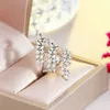 Multiple réglable argent plaqué Zircon cubique feuille forme grand Long Wrap bague pour les femmes luxe CZ bijoux de mariage cadeau