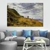 Arte em tela impressionista dando um passeio nos penhascos Pintura artesanal de Claude Monet Obra de arte de paisagem Decoração moderna da sala de estar