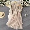 Kvinnors tröjor Autumn Winter Celebrity Luxury Set Short Cardigan Coat Hanging Strap Mesh Dress Two Piece Girl