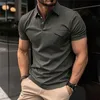 Men's T-Shirts Fashion Men Solid Color Polo Shirts Short Sleeve Button Pocket Business Casual Tee Top Sports Muscle Polo Tshirt Mens Clothing L230715