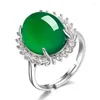 Cluster Rings Natural Green Hetian Jade Ring 925 Silver Chinese Jadeite Amulet Fashion Charm Jewelry Gifts For Women Her