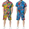 Tute da uomo Stampa floreale tropicale Completi hawaiani Casual Manica corta abbottonata Camicia con risvolto Pantaloncini Tuta Estate 2 pezzi Abbigliamento da spiaggia 230714