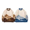 Męskie swetry wierzchołki męski harajuku hip -hip chmień pullover śnieg górski wzór dzianinowy odzież mody streetwear zniszczona męska