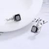 Hoopörhängen Original 925 Sterling Silver Geometric Square Crystal for Women Korea Wedding Party Jewelry Gift Female Pendientes