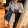 Robes décontractées Spring Han Edition Retro Lace-up Stitching Striped Shirt Suit Dress