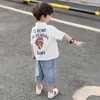 Set di abbigliamento Tuta estiva per ragazzi 2023 Bambini Streetwear T-shirt a maniche corte per ragazzo Pantaloncini Set sportivo in due pezzi Completi larghi per bambini 230714