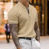 Męskie koszulki mody mężczyźni solidne koszule polo Summer High Quality swobodne krótkie rękawie Slim Fit Męskie koszule stojak z zamkiem błyskawiczne T-shirt T-shirt T-shirt L230715