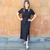 Urban Sexy Dresses Summer Korean Style Midi Dres Casual Black Long Plus Size Short Sleeve Side Open Party Maxi T Shirt 230714