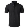 Chemises habillées pour hommes à manches courtes hommes été respirant affaires Chemise décontractée couleur unie coupe ajustée Non fer fête mariage Chemise Homme