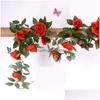 Decoratieve Bloemen Kransen 2.2M Kunstbloem Wijnstok Nep Zijde Roos Klimop Voor Bruiloft Decoratie Wijnstokken Opknoping Garland Home Decor Dhjy0