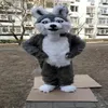 Halloween Gray Long Fur Husky Dog Mascot Costume Hairy Wolf Puppet Headgear Furry Fox Anime Fancy Dress Parade Suits Set2768