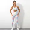 Ensembles actifs Tie Dye 2 pièces sans couture femmes vêtements de sport ensemble Yoga Leggings Fitness Gym survêtement costumes vêtements vêtements de sport haut soutien-gorge tenue