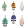 JLN Fashion Skull Gemstone Pendant Turquoise Quartz Amethyst Skeleton con collana a catena in ottone da 18 pollici