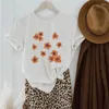 Women's T Shirts Printed T-shirt Casual Basic O-Neck White Shirt Short Sleeve Beautiful Flower Pattern T-