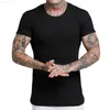 T-shirts pour hommes New Elastic Men T-shirt Shorts Sleeve Solid Vertical Stripe Round Neck Mens Muscle Sports Tshirts Summer Male Casual Tees Tops L230715