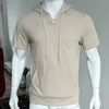 Men's T-Shirts Fashion Simple Pure Color Drstring Hooded T Shirts Men's Short Sleeve Loose Casual Tee 2023 Spring Summer Leisure Men Clothes L230715