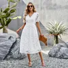 Party Kleider Elegante Frauen Schmetterling Hülse Temperament Büro Dame 2023 Sommer Mode V-ausschnitt Solide Einfache Stickerei Kleid