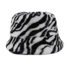 Wide Brim Hats Women Vintage Leopard Zebra Print Bucket Hat Winter Fuzzy Plush Fisherman Cap XX9D3033