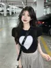 女性のTシャツ女子夏半袖Tシャツトップトップネイキングネイキングネイブセクシーファッションラブプリントパターンラウンドネックブラックホワイト女性