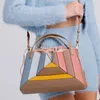 Designer bag women handbag contrasting color stitching niche bag drawstring crossbody bag triangular diamond lattice folding bag rainbow candy color underarm bag