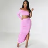 Work Dresses Znaiml Clubwear One Shoulder Crop Top And Side Slit Ruched Long Skirt Elegant Festival Outfits For Women Maxi 2 Piece Dress