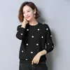 Kvinnors tröjor Kvinnor Casual Polka Dot Pullover Tröja Red Black Navy Blue Mozy Soft Knitting Topps Female Round Collar Jersey Knitwear