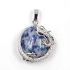 Pendentif Colliers FYSL Argent Plaqué Style Chinois Dragon Wrap Demi Boule Beaucoup de Couleurs Quartz Pierre Classique Bijoux